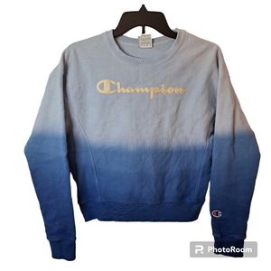 Champion Women's Sweater Long Sleeve Spellout Logo Blue/ White Size S
